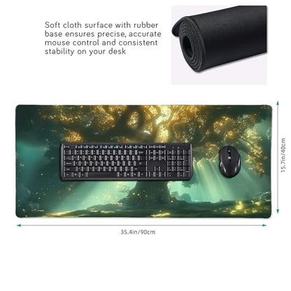 Large Extended Gaming Mouse Pad with Stitched Edges, (35.4X15.7In) Durable Non-Slip Natural Rubber Base, Waterproof Computer Keyboard Pad Mat for Esports Pros/Gamer/Desktop/Office/Home (A) - color: A
