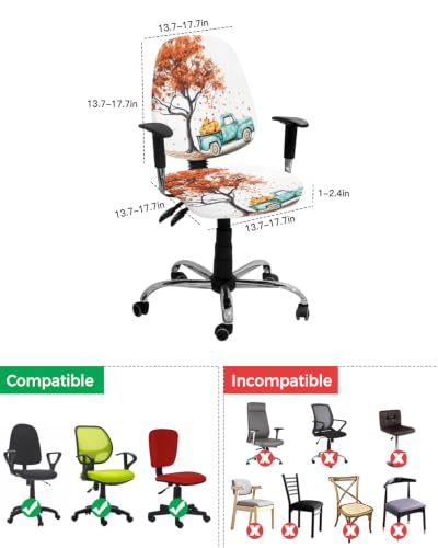 Savannan Office Chair Cover, Fall Maple Leaf Tree Teal Farm Truck Protective Stretch Elastic Universal Cover for Desk Task Chair,Computer Rotating Chair 1 Pcs Thanksgiving Pumpkin