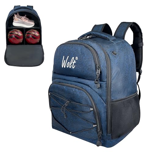 WOLT Bowling Ball Bag,2 Ball Bowling Backpack with Protective Foam Padded & Shoe Compartment Fits Up to Mens Size 16 - color: healthyblue