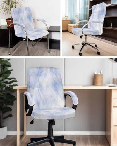 Blue Gradient Marble Office Chair Cover with Armrest Covers, Golden Lines Universal Stretch Desk Rotating Chair Slipcovers, Modern Abstract Removable Seat Protector with Zipper, M - color: Blue, size: Medium & 2PCS Armrest Covers