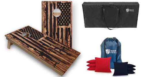 Tailgating Pros Tournament Grade American Themed Cornhole Board Set w/Built-in Multicolored Lights, Bean Bags, and Carrying Case - 4'x2' Cornhole Toss - color: Right to Bear Arms