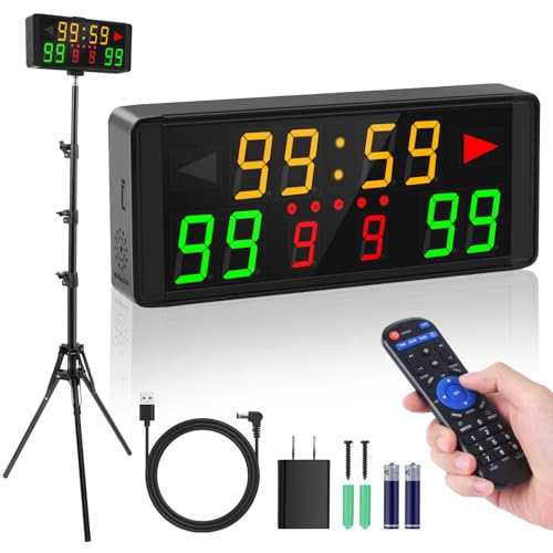 Samshow LED Electronic Scoreboard Digital Score Keeper with Remote & Tripod, Basketball Scoreboard with Shot Clock & Timer & 12/24h Real Time for Football/Corn Hole/ping Pong/Table Tennis - size: Large