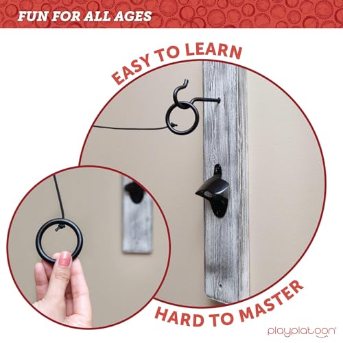 Play Platoon Hook and Ring Toss Bar Game for Adults - Wood Toss Ring Game for Adults - Perfect Home, Basements, & Bar Gifts - color: Rustic White Wood
