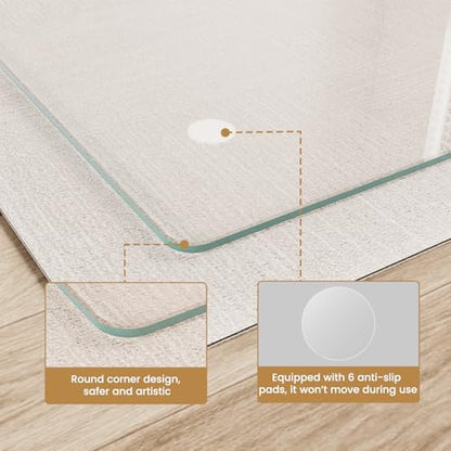 36"x46" Tempered Glass Chair mat for Carpet, Office Chair Mat with Round Corner, Desk Chair Mat for Carpet/Hardwood Floor/Rolling Chair-with 6 Anti-Slip Pads - size: 36x46
