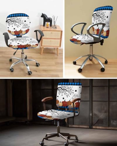 Savannan Office Chair Cover, Colorful Buffalo Check Pumpkin Protective Stretch Elastic Universal Cover for Desk Task Chair,Computer Rotating Chair 1 Pcs Autumn Maple Leaf Blue Plaid