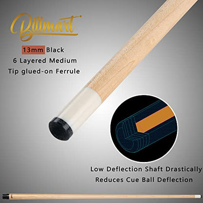 Billmart Pool Cue Stick, Low Deflection Shaft Billiard Cue Sticks with Hard Case, Pool Table Sticks Queue, 19-21 oz Pool Que - color: Brown, size: 21 oz