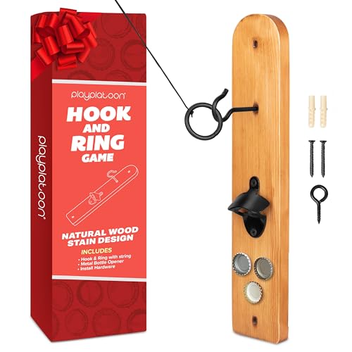 Play Platoon Hook and Ring Toss Bar Game for Adults - Wood Toss Ring Game for Adults - Perfect Home, Basements, & Bar Gifts - color: Natural