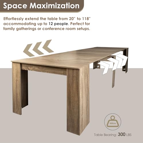 20"-118" Extendable Dining Table for 2-12 People, Modern Modular Extension Table, Space-Saving Extra Long Folding Dining Table, Multifunctional Conference Meeting Table, Oak - color: Oak, style: 20" - 118.5" (2-12 People)