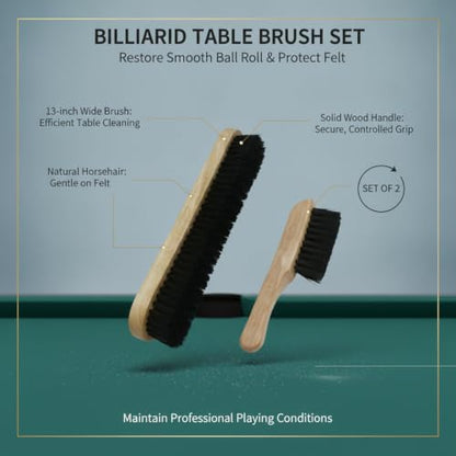Billiard Table Brush Set, Natural Horsehair Bristles with Wood Handle for Pool Table Felt, 2-Pack - size: 12.99 x 3.35 x 1.57 in