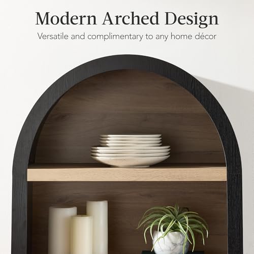 Best Choice Products 72" Tall Arched Pantry Cabinet w/Reeded Doors, 5-Tier Bookshelf, Armoire, Hutch, Bookcase, Storage Cabinet w/Adjustable Shelves, for Dining Room and Livingroom - Black Oak - color: Large - Black Oak