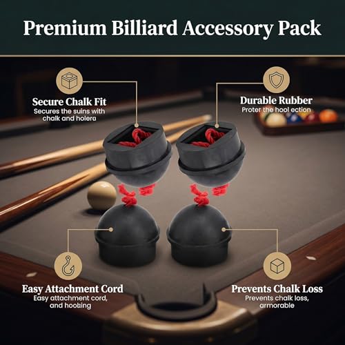 4pcs Cue Chalk Holder, Rubber Chocolate Powder Accessory Pocket Billiard Pool Chalk Holders with String for Pool Cue Stick(Black)
