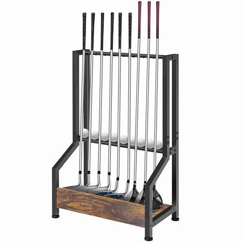 Golf Club Holder Stand Rack for 9 Clubs & 9 Balls, Putter Holder Rack Wood & Iron Golf Club Display Storage Rack for Simulator Garage