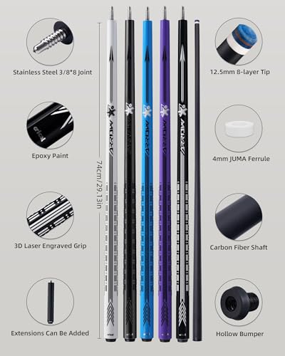 CRICAL Carbon Fiber Pool Cue Stick - 58" Low Deflection Professional Pool Cue with Pro Taper Shaft, 3D Anti-Slip Wrapless Grip, 12.5mm Tip & 3/8x8 Joint Billiard Stick for Enhanced Control & Accuracy - color: CL-PD-Set Black