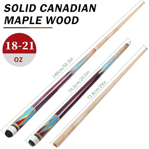 Pool Cues Stick,3 in 1 Adjustable Maple Pool Cue Stick Sets Cue Sticks 58 inch Pool Cues Adult Canadian Maple Wood Billiard Stick with Carry Case Joint Protective Cover - color: 4 Sets