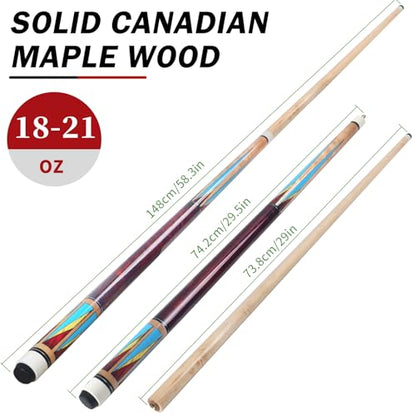 Pool Cues Stick,3 in 1 Adjustable Maple Pool Cue Stick Sets Cue Sticks 58 inch Pool Cues Adult Canadian Maple Wood Billiard Stick with Carry Case Joint Protective Cover - color: 4 Sets