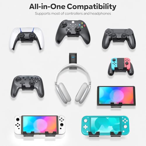 OIVO Controller & Headset Wall Mount Holder Stand, Foldable Headphone Stand, Gaming Controller Holder Hanger Hook, Universal Storage Organizer Controller/Earphone/Game Accessories-5 Packs - color: 4 X Controllers Holder & 1 X Headset Holder