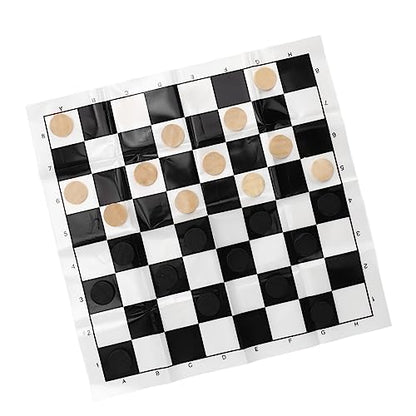 Qinlorgo Wooden International Checkers, 28 Piece Grain Wood Chess Set with Reversible Board for Kids and Adults, Classic Indoor Outdoor Game for Family, Camping, Backyard