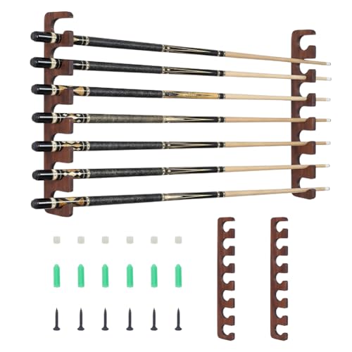 NBEADS 2Pcs 16.97x2.76x0.45inch Wall Mount Pool Stick Holder, Wood Pool Cue Rack Wall-Mounted Billiard Cue Holder Pool Table Accessories Organizer Holds Up to 7 Cues Stick for Billiard, Coconut Brown