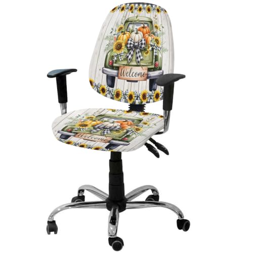 Savannan Office Chair Cover, Green Truck Sunflower on Wood Grain Protective Stretch Elastic Universal Cover for Desk Task Chair,Computer Rotating Chair 1 Pcs Black White Plaid