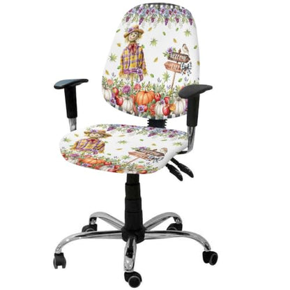 Savannan Office Chair Cover, Welcome to Fall Black Plaid Protective Stretch Elastic Universal Cover for Desk Task Chair,Computer Rotating Chair 1 Pcs Grape Wildflowers Scarecrows