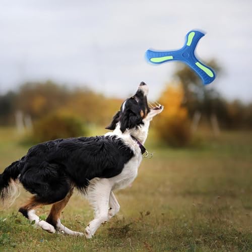2 PCS Pet Dog Luminous Boomerangs | Easy to Throw Boomerang for Adults and Kids, Doggy Outdoor Toy Flying Glow in The Dark, Blue and Yellow, 2 Pieces - color: Blue and Yellow