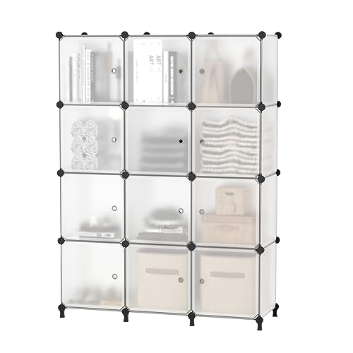 AWTATOS 12 Cube Storage Organizer, DIY Plastic Storage Shelf, Modular Storage Bookshelf, Stackable Storage Shelving Rack for Home Office, Translucent ULPZ011 - color: Translucent