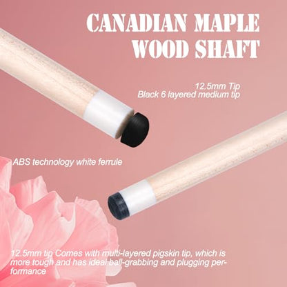 CUEELF Pink Pool Cue Stick 58inches Canadian Maple Billiard Cue Sticks Professional Pool Stick Gifts for Women and Ladies - color: Pink+Black, size: 21 oz