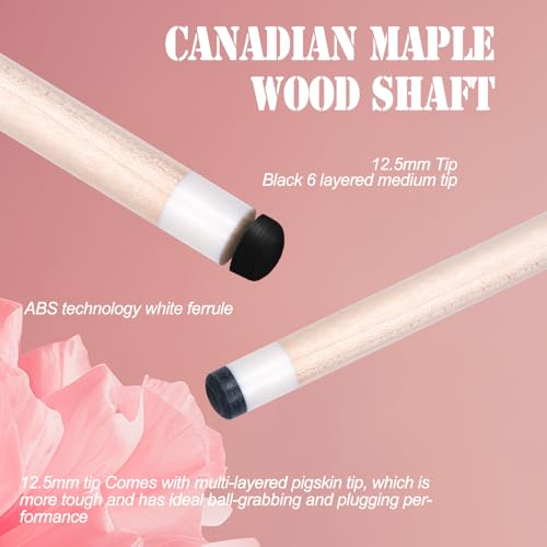 CUEELF Pink Pool Cue Stick 58inches Canadian Maple Billiard Cue Sticks Professional Pool Stick Gifts for Women and Ladies - color: Rose, size: 19.5 oz