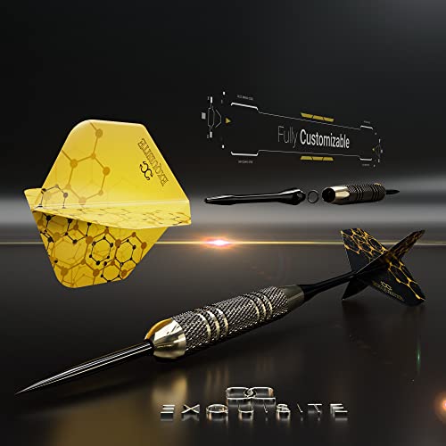 CC-Exquisite Premium Steel Tip Darts Set - Professional Darts, Brass Barrels, Metal Tip Darts, Extra Flights, (12) Aluminum Shafts 35/48, O-Rings, Dart Tool, Dart Sharpener, Darts Case