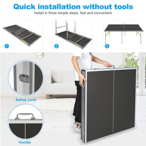 4/6/8/9 ft Professional Table Tennis Table Ping-Pong Tables Set Foldable & Portable Tables with Removable Net 2 Table Tennis Paddles and 3 Balls Easy Assembly - color: Black, size: 6 ft