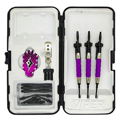 sure grip Viper Purple Soft Tip Darts with Dart Case & Accessories Choice of Flights 16 or 18 Grams Plus I Love Darts Bracelet (Dimplex Metallic, 16)