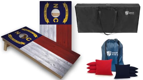Tournament Grade Tailgating Pros Regulation Cornhole Boards Flag Set - Includes 8 Bean Bags, Carrying Cases, and 4'x2' Corn Hole Toss Game - color: North Carolina Flag