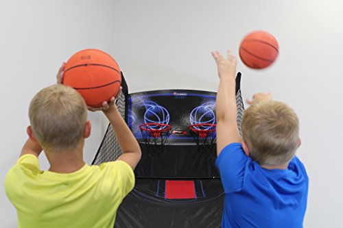 Atomic Jumpball Deluxe Double Electronic Basketball Shootout – 2-Player Arcade Basketball Game with Infrared Scoring, Timer, Steel Frame, 4 Mini Basketballs & Air Pump