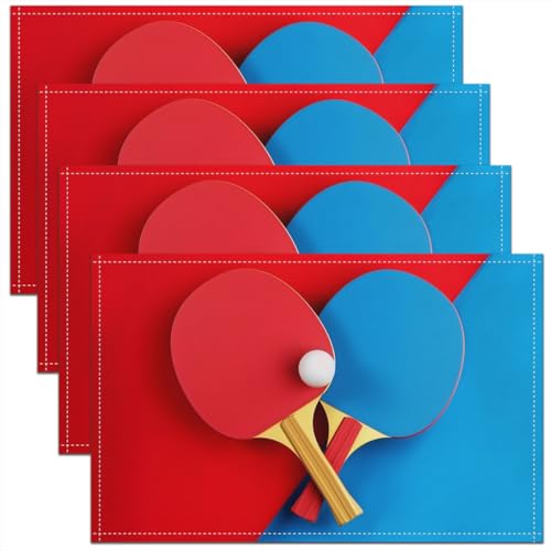 Erosebridal Ping-Pong 12x18 Inch Placemats Set of 4, Ball Games Sport Place Mat for Kids Boys Ping-Pong Lovers, Ball Pat Heat Resisting for Dining Kitchen Table, Simple Athletics Table Mats - color: Blue Red