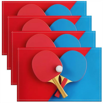 Erosebridal Ping-Pong 12x18 Inch Placemats Set of 4, Ball Games Sport Place Mat for Kids Boys Ping-Pong Lovers, Ball Pat Heat Resisting for Dining Kitchen Table, Simple Athletics Table Mats - color: Blue Red