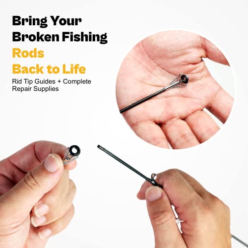OJYDOIIIY Fishing Rod Tip Repair Kit with Glue,Complete Supplies for Fishing Pole Tip Replacement with Rod Epoxy,Top Eyelets and Wrapping Thread - size: Full Size