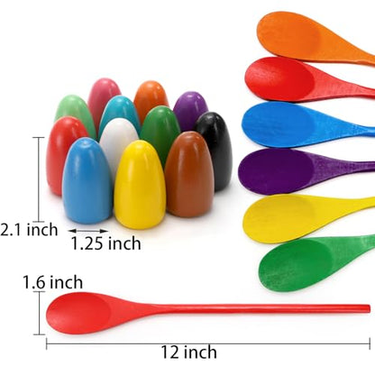 TOPZEA 24 PCS Easter Egg and Spoon Race Game Set, Wooden Egg Balance Game 12 Players, Carnival Relay Race Field Day Games for Kids & Family, Easter Eggs Hunt, Outdoor Lawn Games