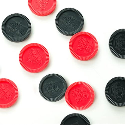 Cannon Sports Checkers Replacement Pieces - 24 Pack Checkers Pieces (12 Black, 12 Red) - Plastic Stackable Checkers for Board Games