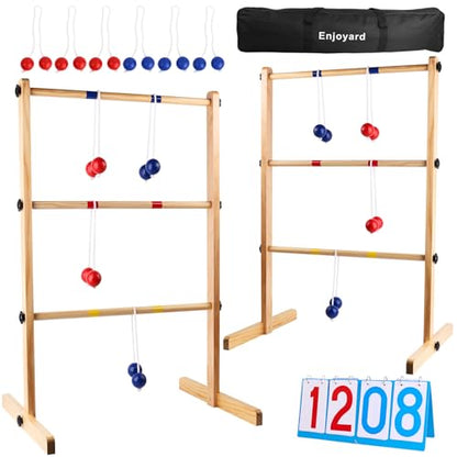 Ladder Ball Set with 2 Ladders 6 Bolas and Scoreboard Lawn Game Ladder Toss Outdoor Ladder Toss Game Set Wood Ladder Ball Set