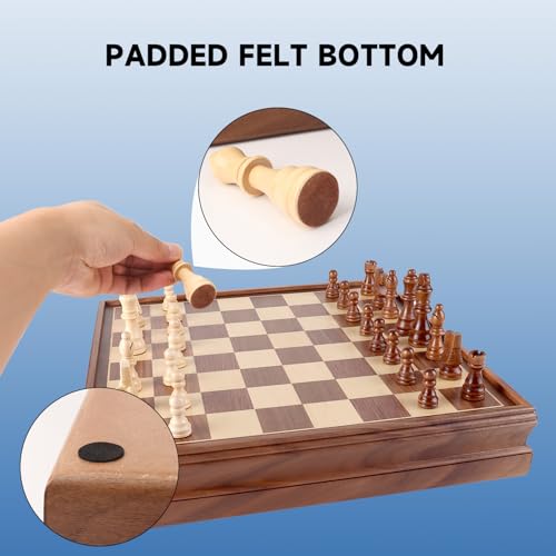 GSE Games & Sports Expert 15" Large Wooden 2-in-1 Chess & Checkers Board Game Combo Set with Drawer, Board Games Chess Checker Set for Kids & Adults