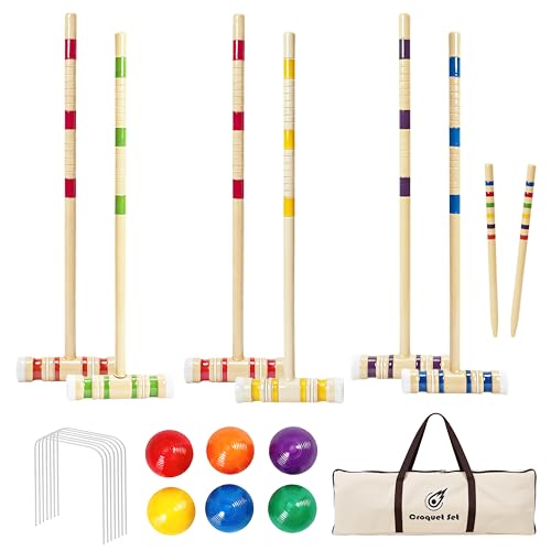 Croquet Set for Adults 28'' with Wooden Mallets, Colored Balls, Sturdy Carrying Bag for Adults &Kids, Perfect for Outdoor Games, Lawn,Backyard,Park and More - size: Croquet Set-28''
