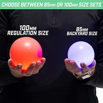 GoSports LED Bocce Ball Game Set - Includes 8 Light Up Bocce Balls, Pallino, Case and Measuring Rope - Choose 85 mm or 100 mm - size: 100 mm Regulation Size