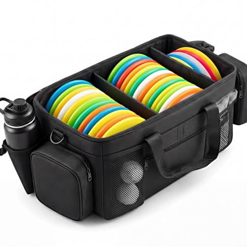 Disc Golf Storage Bag Large Capacity, Each Bag Holds 80 Discs, with Lid and Dividers, Disc Golf Organizer for Professionals, with Handle and Multi Side Pockets - style: 25x10.2x10.2inch