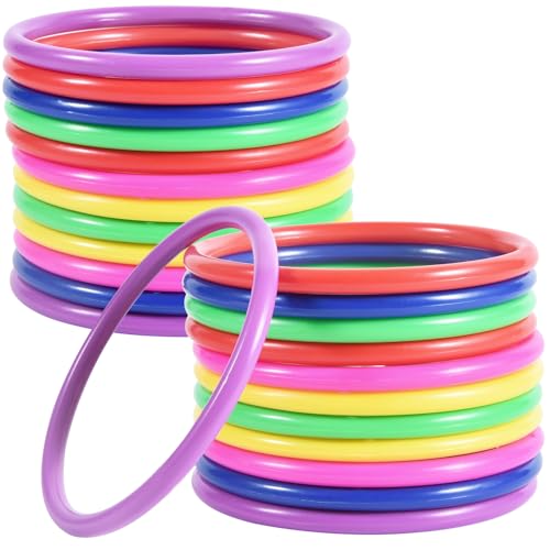 OBTANIM 24 Pcs Plastic 3 Inch Ring Toss Game for Kids and Outdoor Toss Rings for Speed and Agility Practice Game, Random Colors - color: 6 Colors (3.1 inch 24PCS)