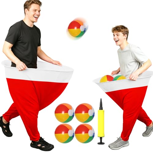 7 Pcs Granny Pants Yard Game Set – Large & Small Pants with 4 Bouncy Balls and 1 Air Pump,Fun Parent-Child Outdoor Game for Family Reunion, Group Parties & Backyard Activities - color: Red White A