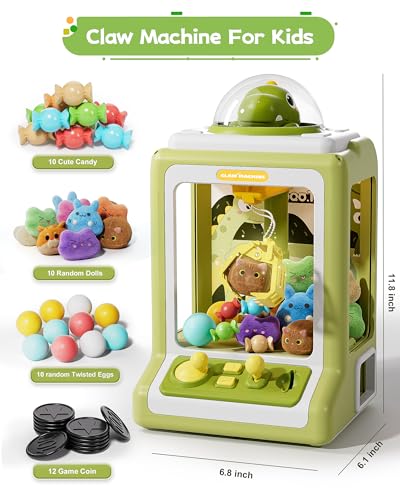 Claw Machine for Kids, Mini Vending With Game Coins & Music, Prize Dispenser Toys for Girls and Boys, Electronic Claw Game for Party Birthdays, Includes 30 Mini Toys (Dinosaur) - style: Dinosaur