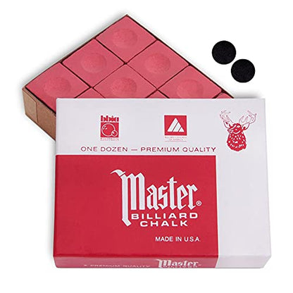 Master Billiard Pool Cue Chalk Premium Quality - 1 Dozen - Made in The USA + 2 pcs of Quality Billiard Pool Table Spots by Tweeten Fibre Co. - color: Rust