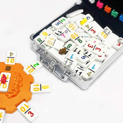 Yinlo Mexican Train Dominoes Set，Double 12 Dominoes with Train Sound Effect, Portable Travel Games, 91 Tiles Colored Number Domino Game Set with Aluminum Case, Ideal Gift