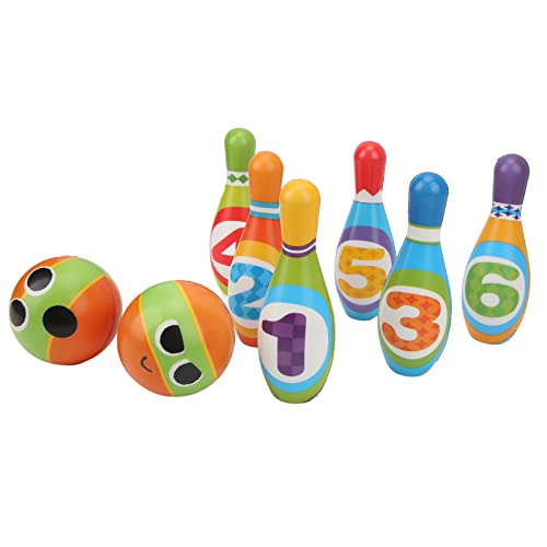 Kids Bowling Set, Soft Polyurethane Bowling Pins and Balls, Indoor Parent Child Interactive Toy with 6 Pins 2 Balls for Toddlers Ages 3+, Safe Round Edge Design