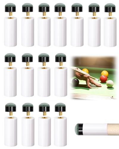 15 Sets Pool Cue Tips Replacement Kit Screw On Pool Stick Tips Replacement Kit with White Ferrules and Gray Cue Tips for Billiard Cues Stick Accessories